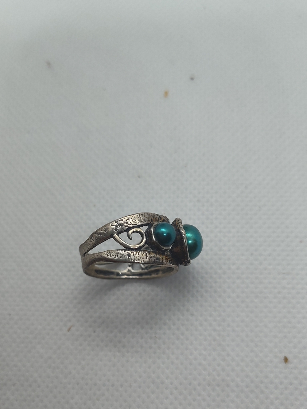 PAZ  Israel Triple Genuine Blue Pearl Sterling Silver Ring Handmade Size 6.5 - Picture 3 of 4
